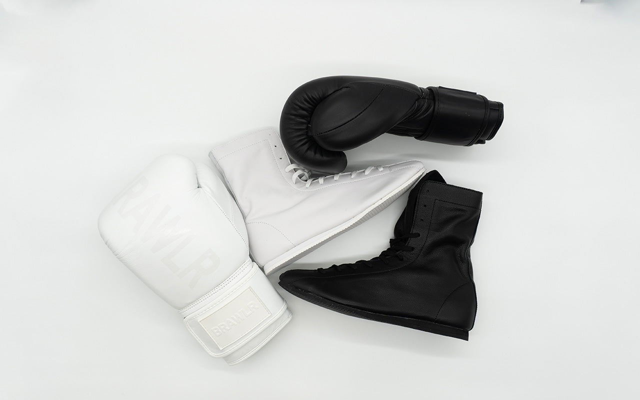 BRAWLR boksset handschoenen en schoenen zwart wit