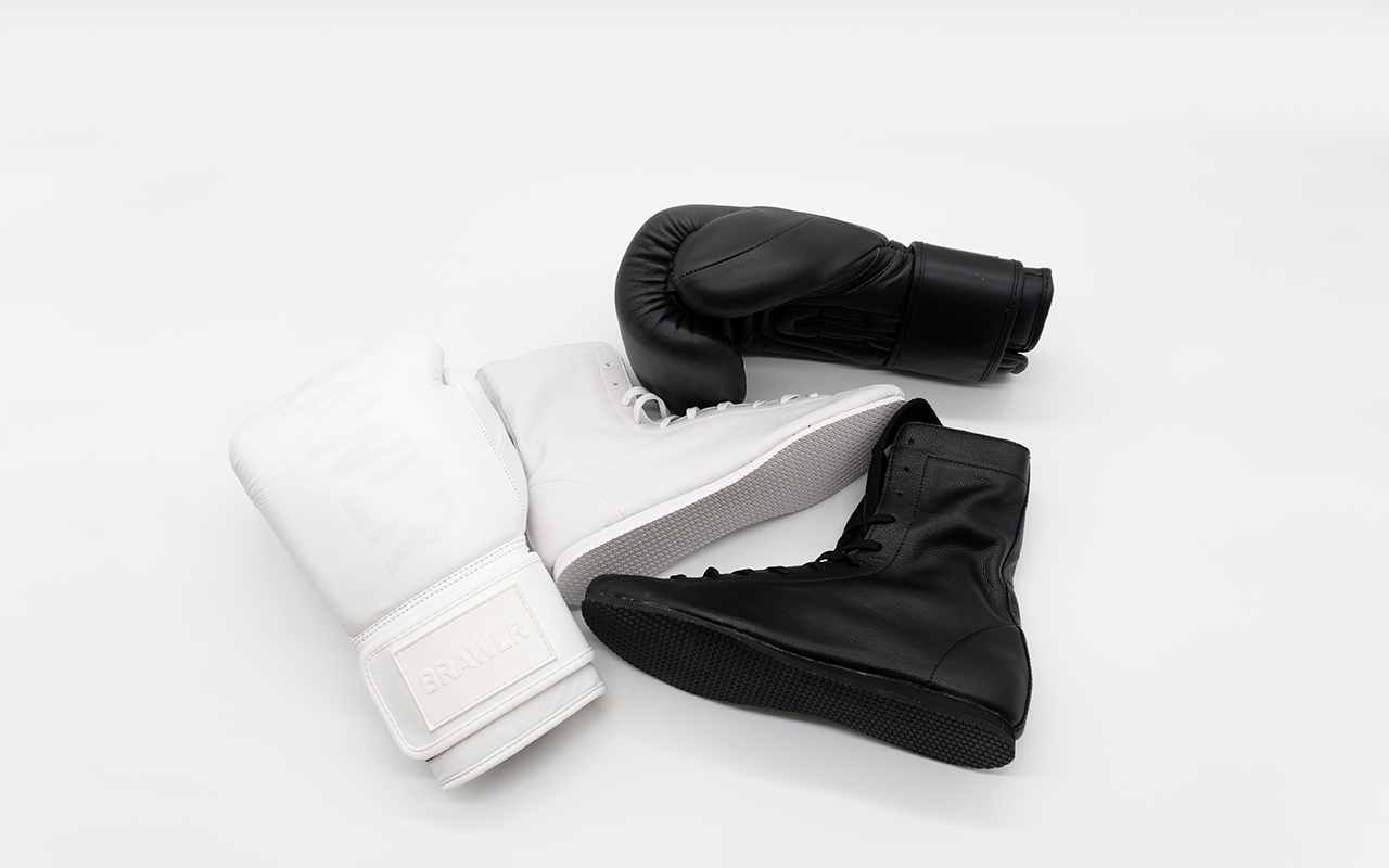 BRAWLR boksset handschoenen en schoenen zwart wit